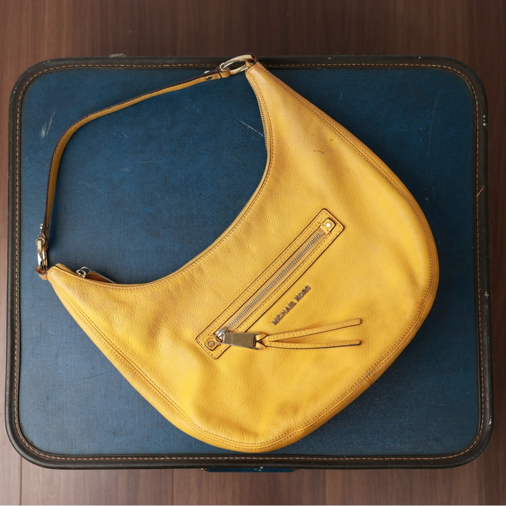 Michael Kors Rhea Sunflower Yellow Leather Hobo Bag